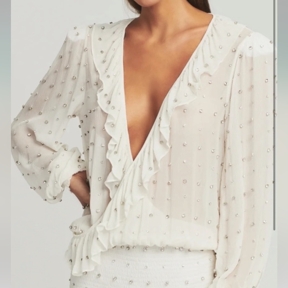 Retrofete White Embellished Ruffle Blouse